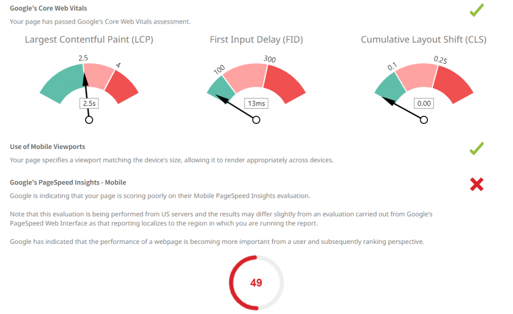 pontuação dos core web vitals